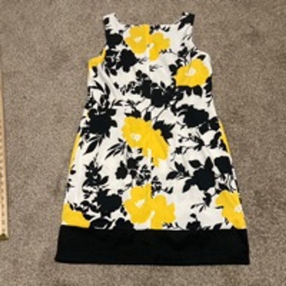 Women's AB Studio Dress Size 14 White Black Yellow Floral Sleeveless - Picture 4 of 6